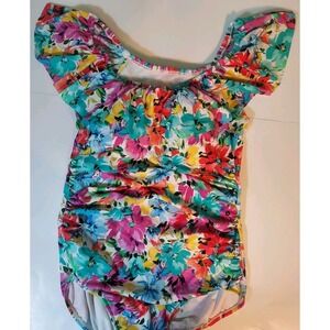 Swim Solutions  16 Off The Shoulder Botanical Printed One Piece Swimsuit Ruffled